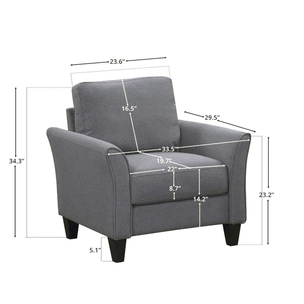 U-STYLE Polyester Upholstered Armchair with Wooden Frame, and Plastic Legs, for Living Room, Bedroom, Office, Apartment - Light Gray
