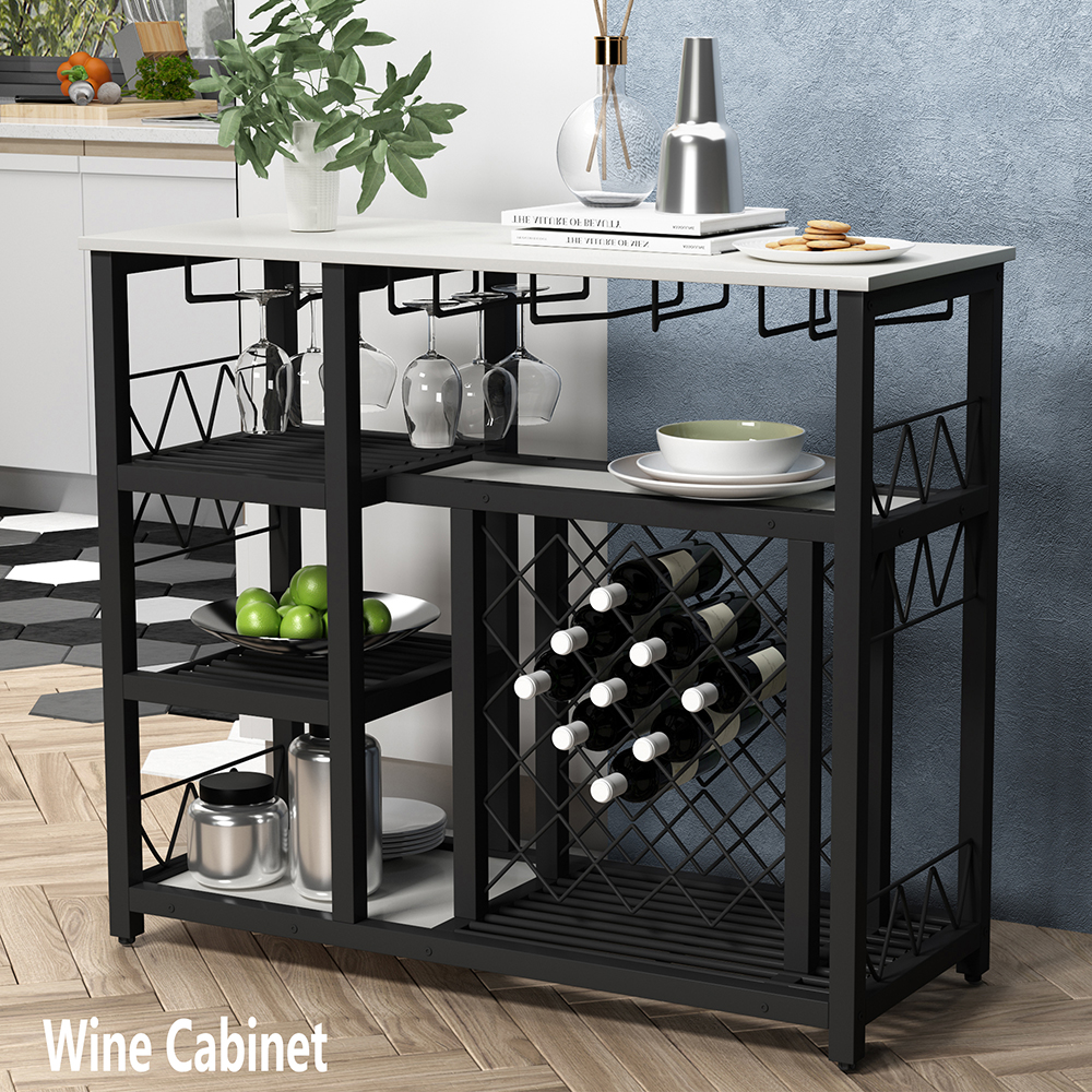 TOPMAX Modern Industrial Style Counter Height Dining Table, with Metal Wine Rack, and Storage Shelves - White