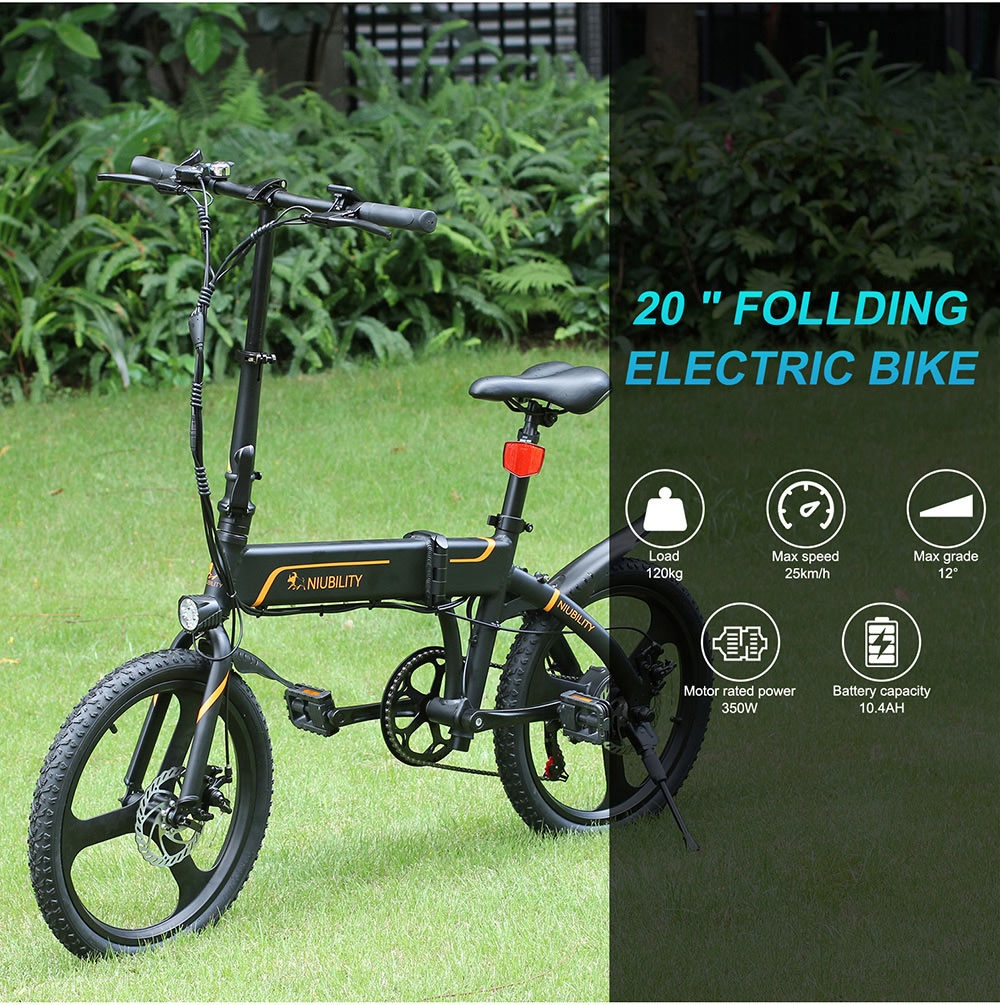 NIUBILITY B20 Electric Moped Folding Bike 20 inch 42V 10.4Ah Battery 40km -50km Mileage 350W Motor Max 25km/h Double Disc Brake Variable Speed System SHIMANO 6-Speed rear derailleur LED Light - Black