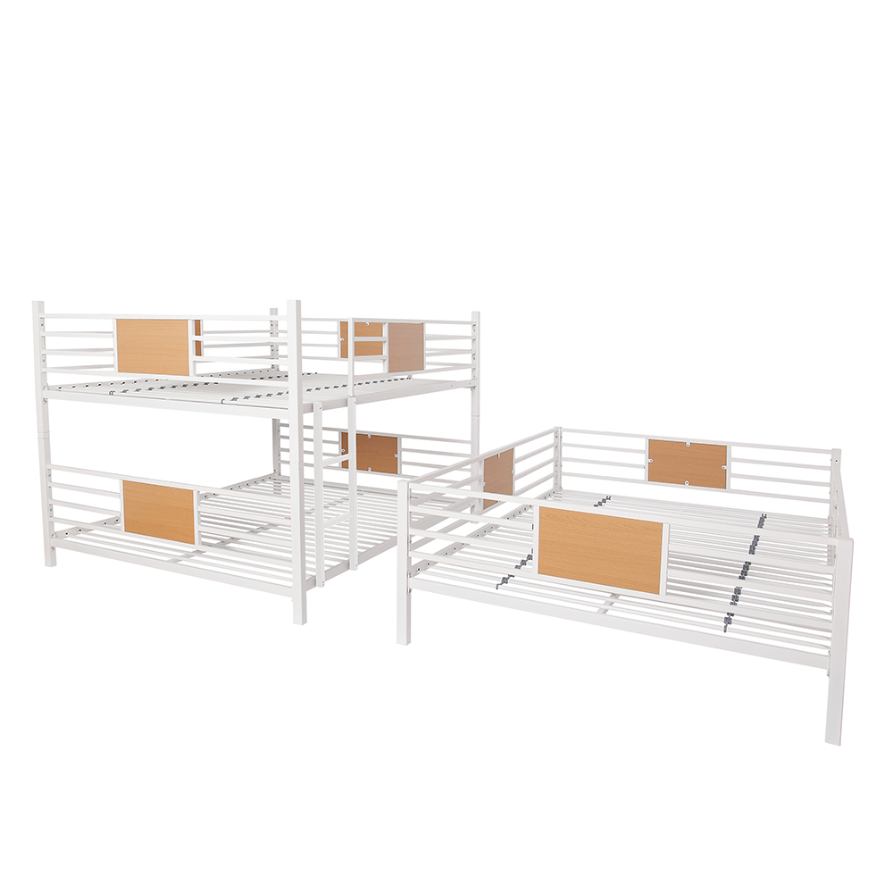 Full-Full-Full Size Triple Bed Frame with Ladders and Steel Slats Support, No Box Spring Needed, Space-saving Design, Suitable for Families with Multiple Children (Only Frame) - White