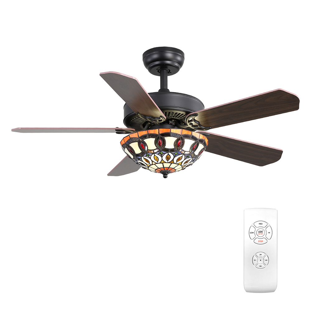 42" Metal Ceiling Fan with 5 Plywood Blades, and Remote Control, for Living Room, Bedroom, Corridor, Dining Room - Black