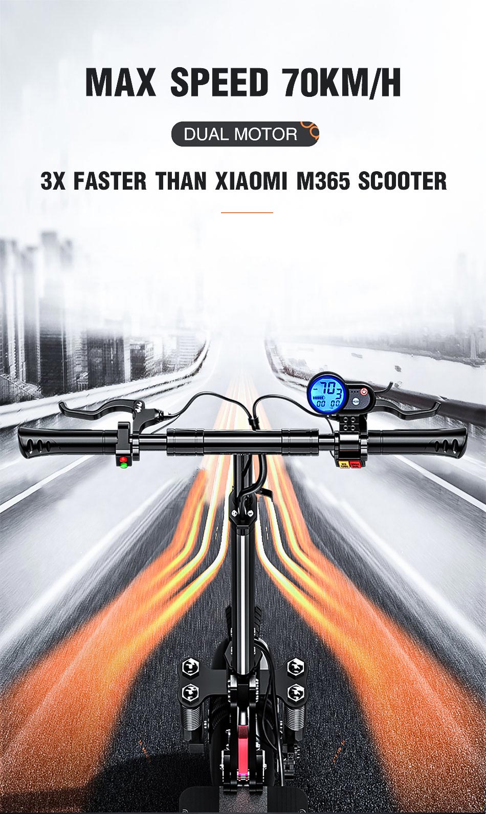 JANOBIKE T10 Folding Off-Road Electric Scooter 10 inch 23Ah Battery 1000W * 2 Motor 10 Inch Wheels Aluminum Alloy Body Max Speed 70km/h up to 80KM Range Hydraulic brake - Black