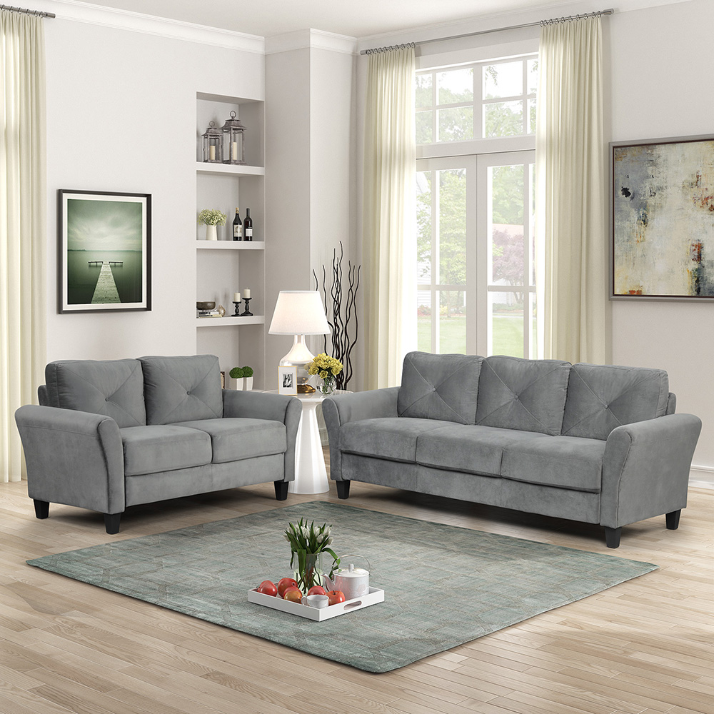 57.1" 2-Seat Fabric Upholstered Sofa with Wooden Frame, for Living Room, Bedroom, Office, Apartment - Gray
