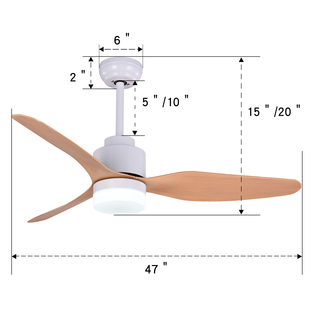 47" Metal Ceiling Fan Lamp with 3 ABS Blades, and Remote Control, for Living Room, Bedroom, Corridor, Dining Room - White