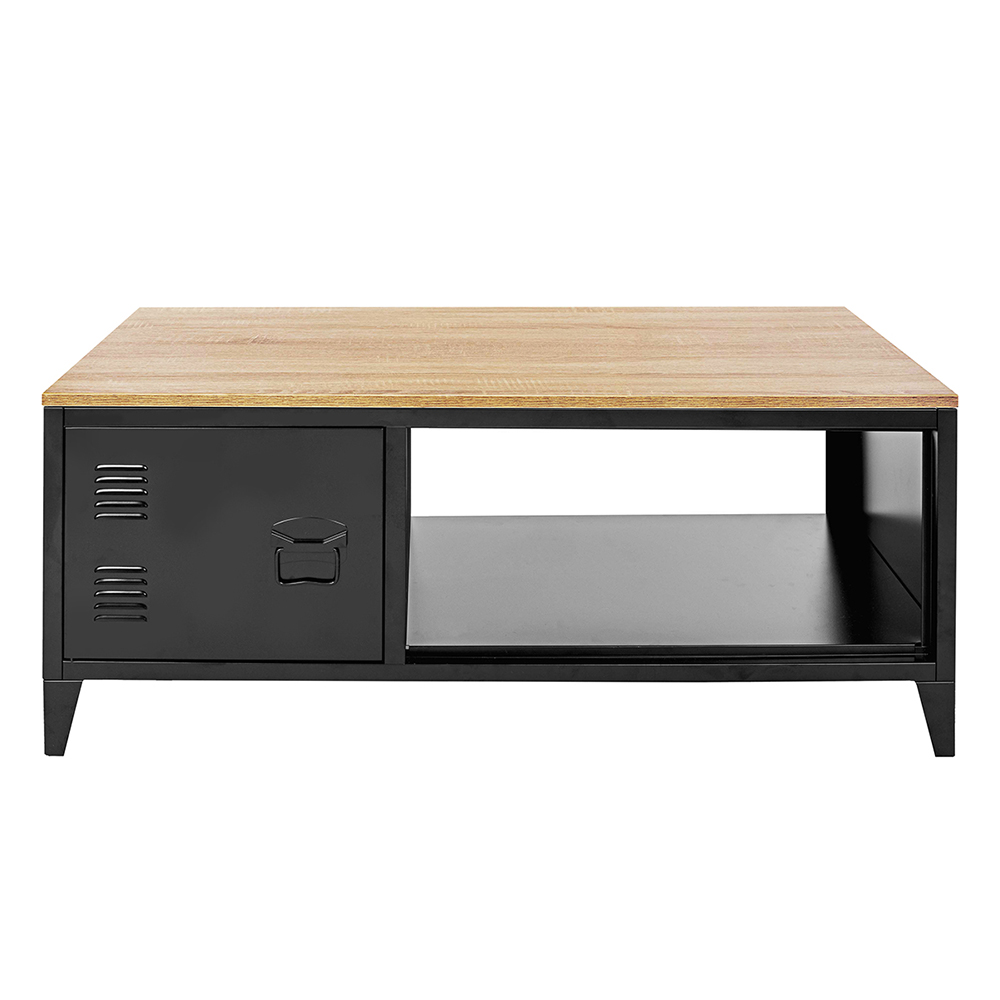 43" Rectangle Coffee Table, with Storage Shelf and Cabinet, for Kitchen, Restaurant, Office, Living Room, Cafe - Black