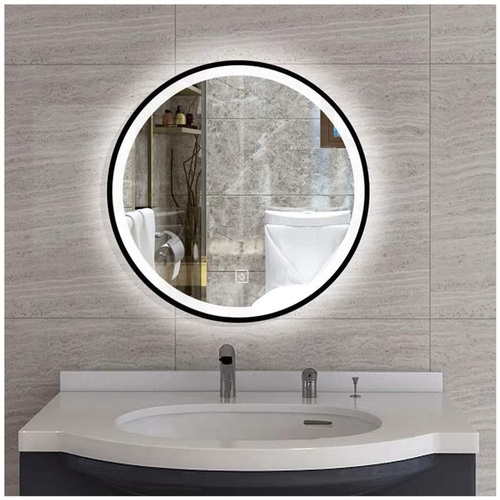 19.7" Round Wall-mounted LED Mirror, for Bathroom, Bedroom, Entrance, Powder Room - Black