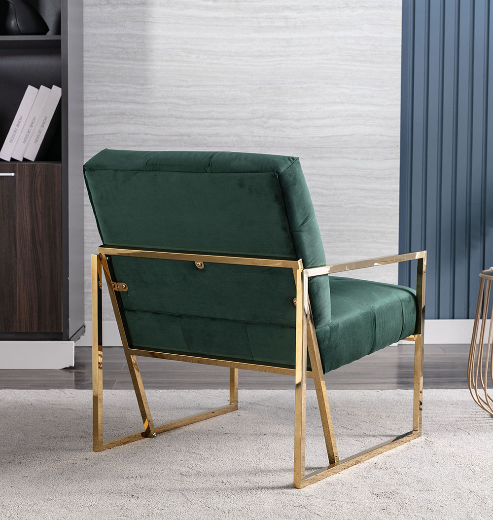 25" Velvet Upholstered Chair with Tufted Backrest and Metal Frame, for Living Room, Bedroom, Dining Room, Office - Green