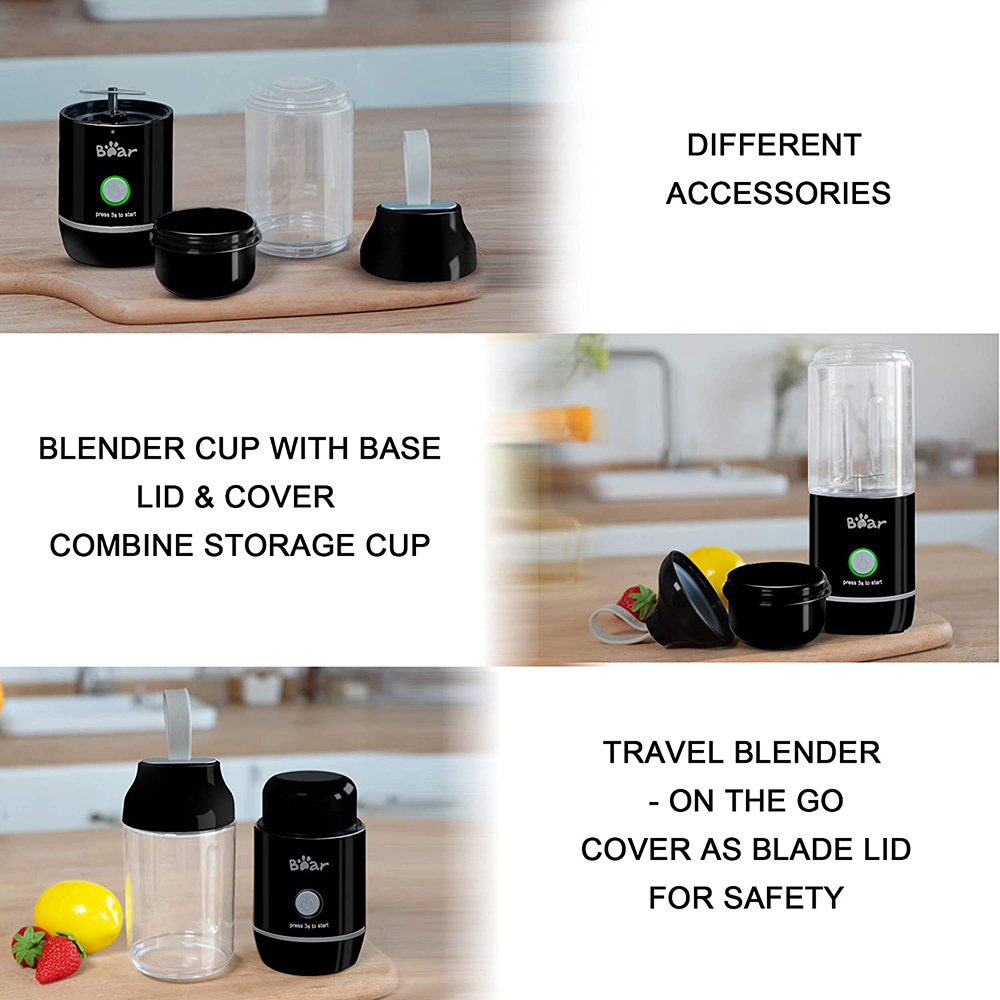 Bear Portable Blender with 11.84oz BPA Free Tritan Blender Bottle, USB Charge, for Shake and Smoothy - Black