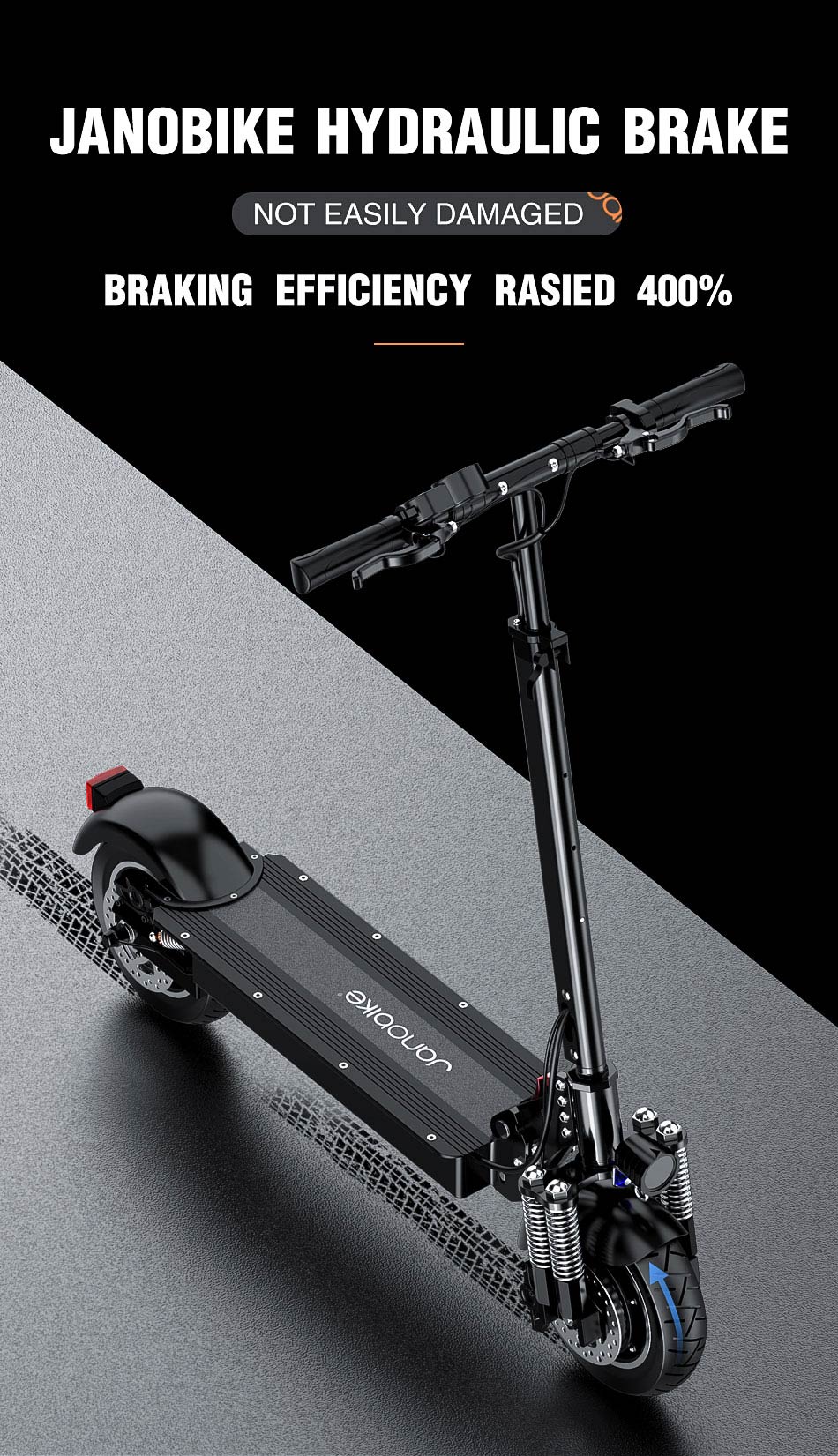 JANOBIKE T10 Folding Off-Road Electric Scooter 10 inch 23Ah Battery 1000W * 2 Motor 10 Inch Wheels Aluminum Alloy Body Max Speed 70km/h up to 80KM Range Hydraulic brake - Black