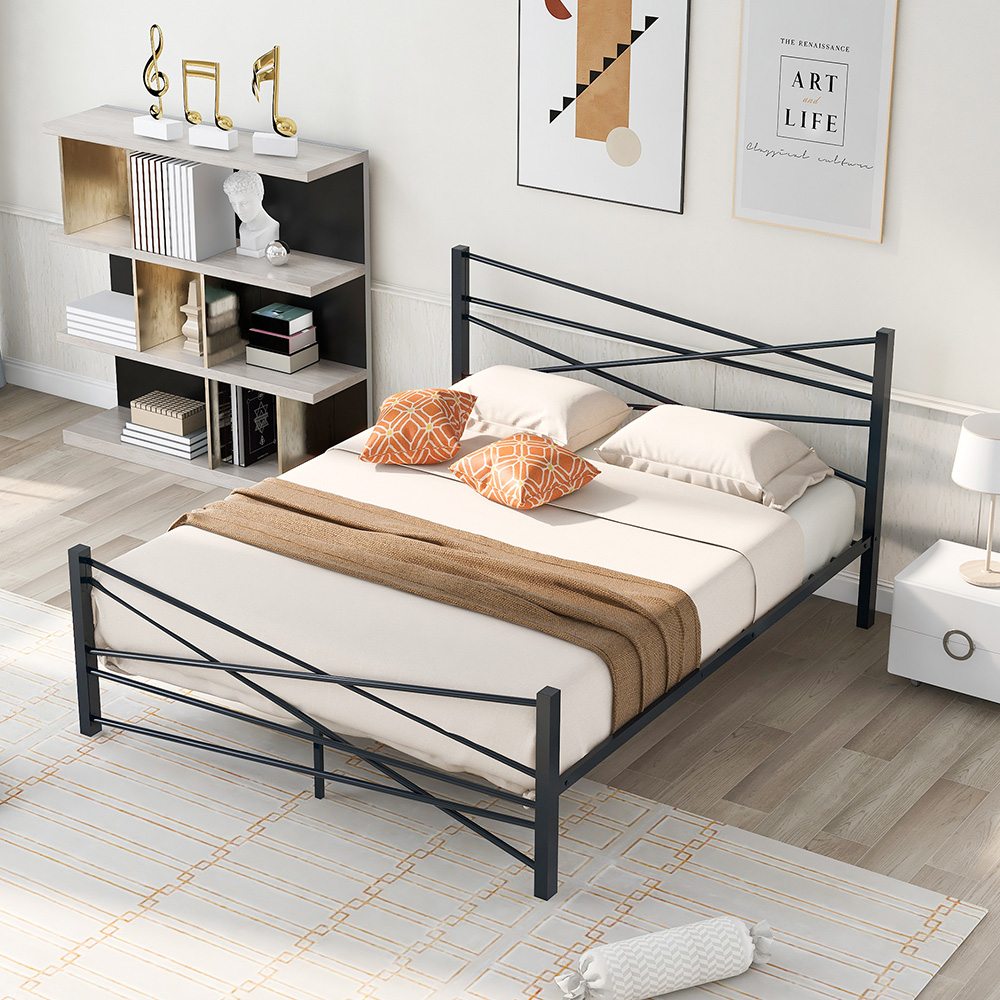 Queen-Size Platform Bed Frame with Headboard and Metal Slats Support, No Box Spring Needed (Only Frame) - Black
