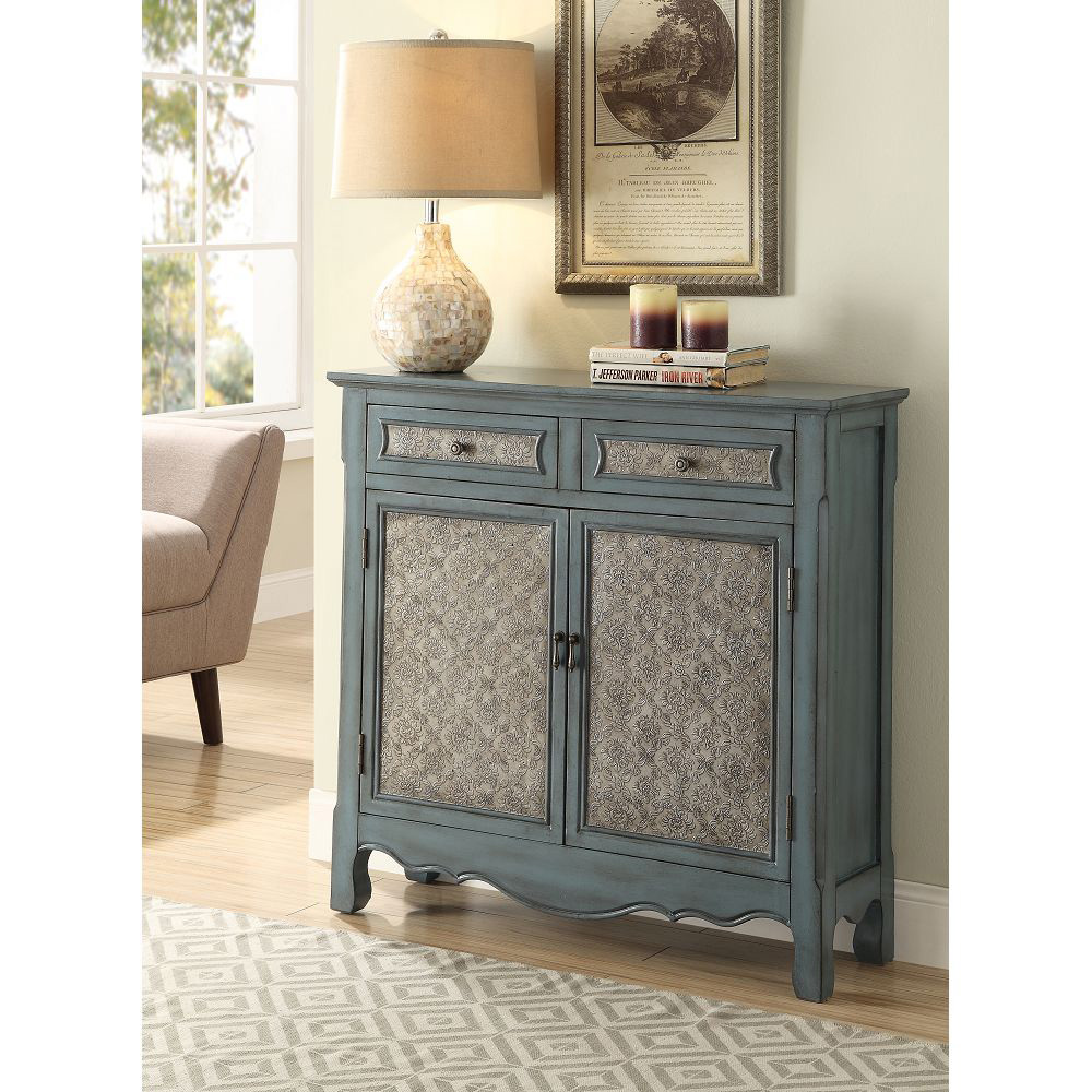 ACME Winchell 36" Wooden Console Table with 2 Storage Drawers, and 2 Doors, for Entrance, Hallway, Dining Room, Kitchen - Blue