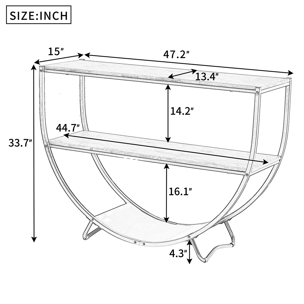 TREXM 47.2" Half-Moon Shape Console Table with Storage Shelf, for Entrance, Hallway, Dining Room, Kitchen - Brown