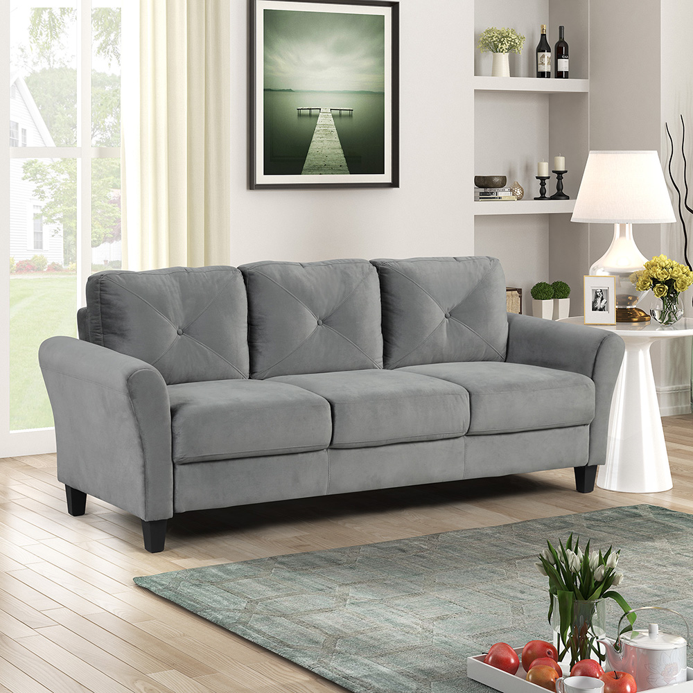80.3" 3-Seat Fabric Upholstered Sofa with Wooden Frame, for Living Room, Bedroom, Office, Apartment - Gray