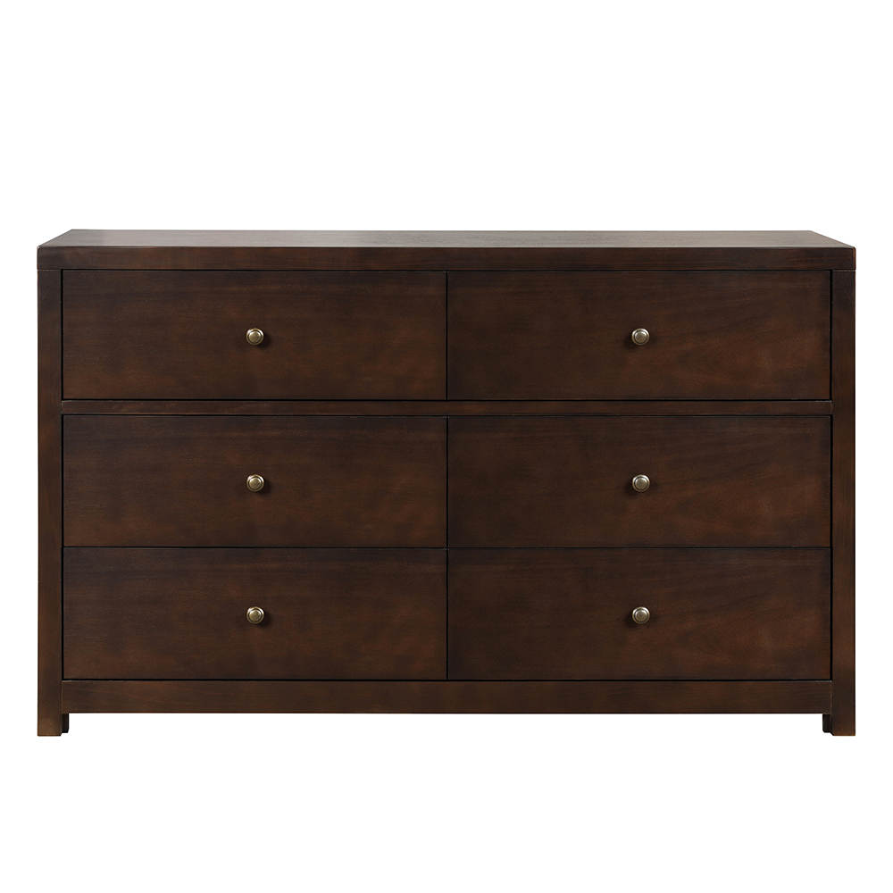 55" Solid Wood Dresser with 6 Drawers, for Bedroom, Living Room, Entrance - Brown