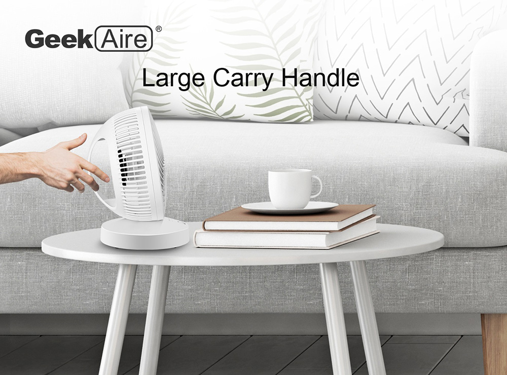 Geek Aire Portable Rechargeable Table Fan, 4 Speed Settings, 5000mAh Battery, WiFi Function, Compatible with Alexa & Google Home Supported - White