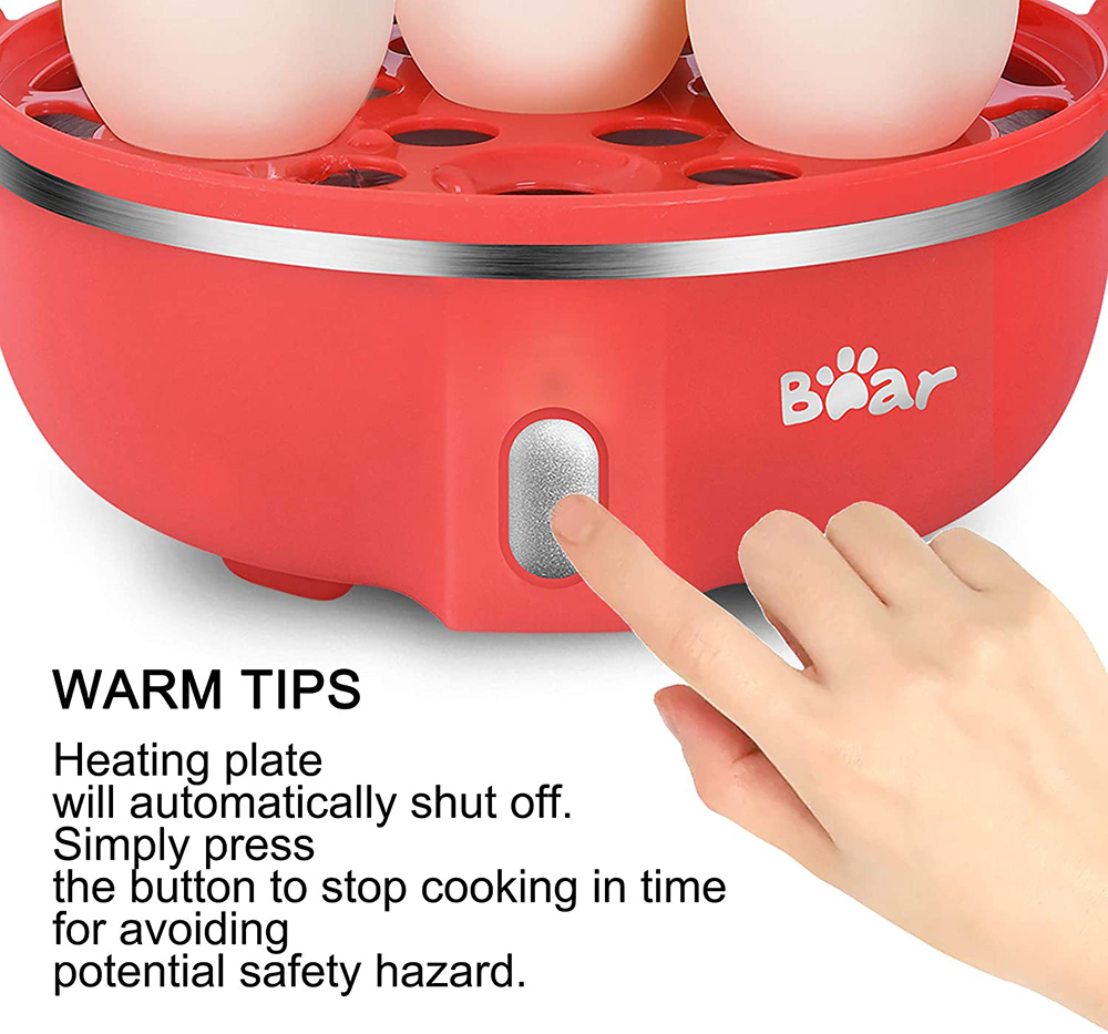 Bear 14 Egg Capacity Hard Boiled Egg Cooker, Dual-layer Steaming Rack Design, One-button Operation, for Dormitory, Office, Apartment - Red