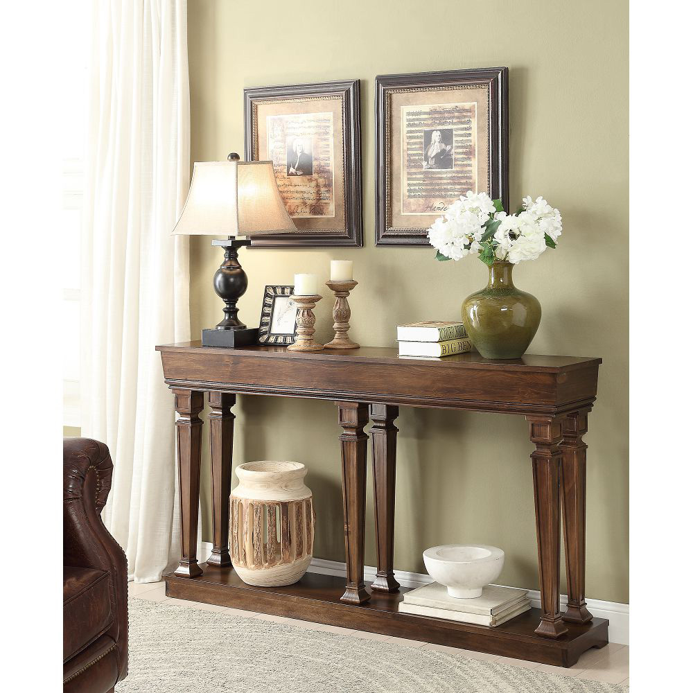 ACME Garrison 72" Wooden Console Table with Bottom Shelf, for Entrance, Hallway, Dining Room, Kitchen - Oak