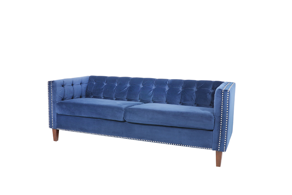 77.5'' 3-Seat Velvet Fabric Upholstered Sofa with Reversible Cushion, and Wooden Legs, for Living Room, Bedroom, Office, Apartment - Navy