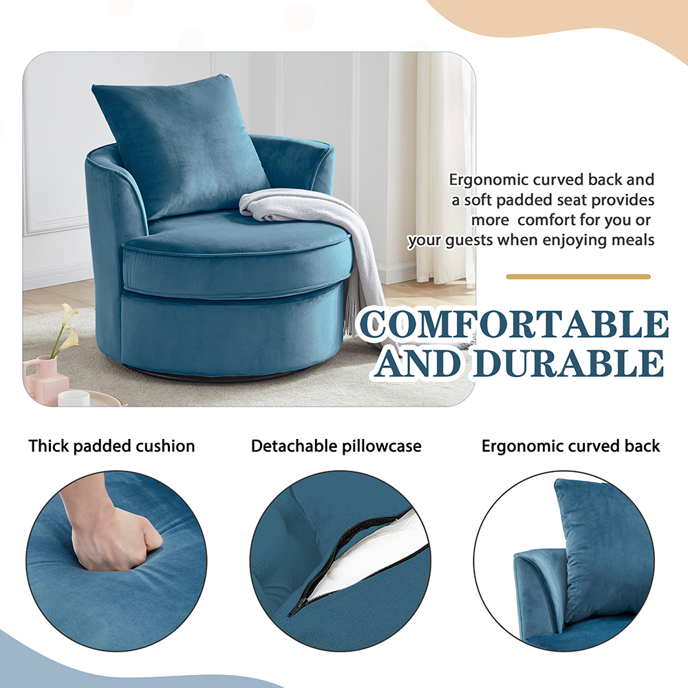 Orisfur Velvet Swivel Barrel Sofa Chair with Movable Pillow Backrest, for Living Room, Bedroom, Office, Apartment - Blue