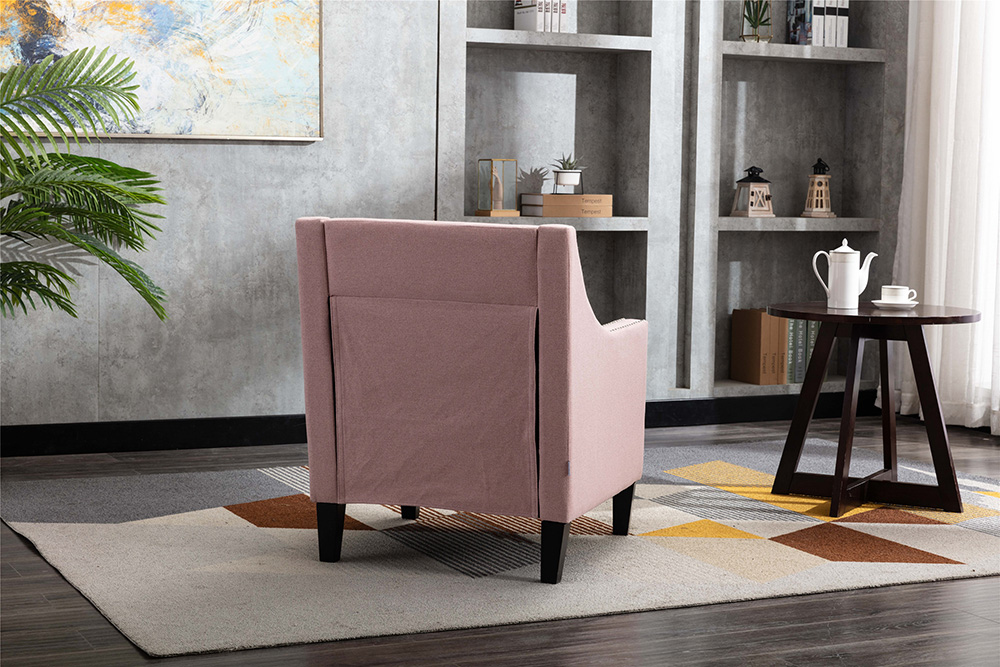 COOLMORE Linen Fabric Upholstered Sofa Chair with Nailheads, and Solid Wood Legs, for Living Room, Bedroom, Office, Apartment - Pink