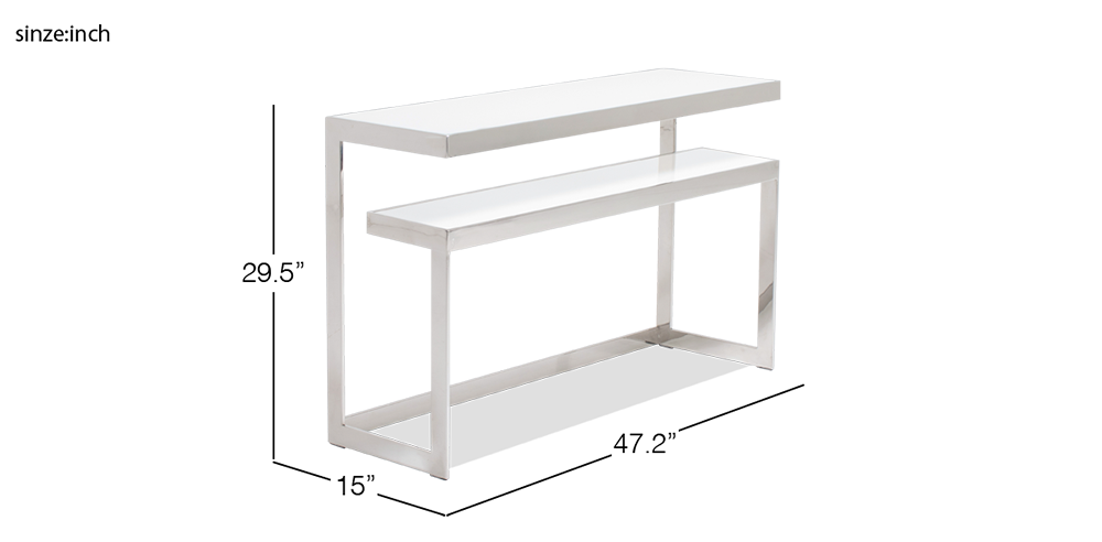 47.2" 2-Layer Console Table with Glass Tabletop and Metal Frame for Entrance, Hallway, Dining Room, Kitchen - White
