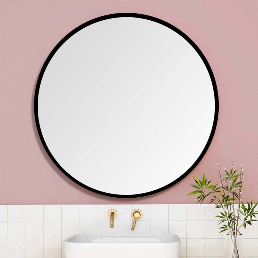 24" Round Wall-mounted Mirror, for Bathroom, Bedroom, Entrance, Powder Room - Black