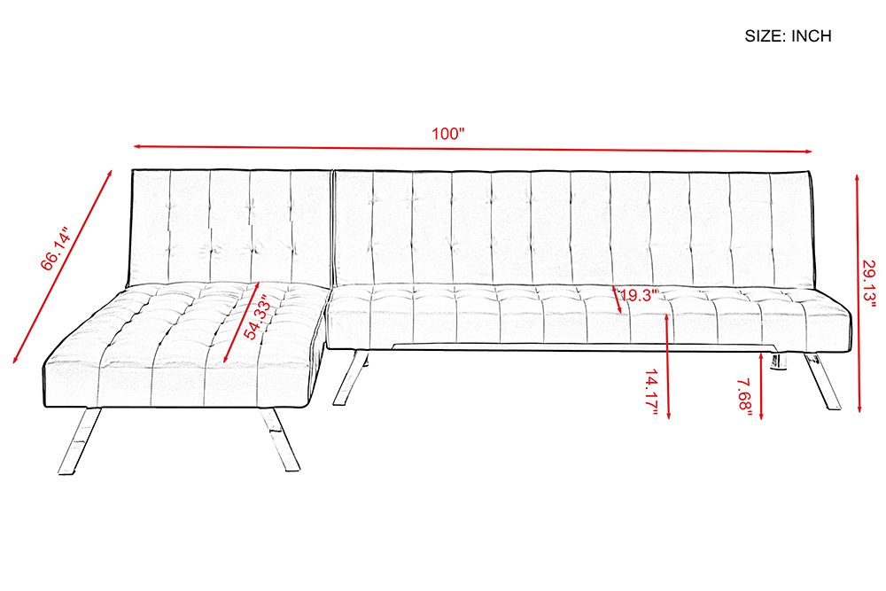 100" 4-Seat Linen Upholstered L-shaped Sectional Sofa Bed with Wooden Frame, and Metal Legs, for Living Room, Bedroom, Office, Apartment - Gray