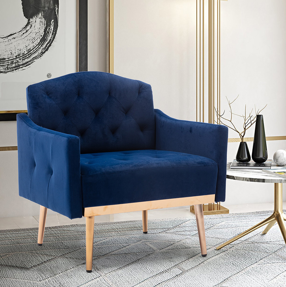 COOLMORE Velvet Sofa Chair With Plywood Frame, And Metal Feet, For Living Room, Bedroom, Office, Apartment - Blue 7 COOLMORE Velvet Sofa Chair with Plywood Frame, and Metal Feet, for Living Room, Bedroom, Office, Apartment - Blue