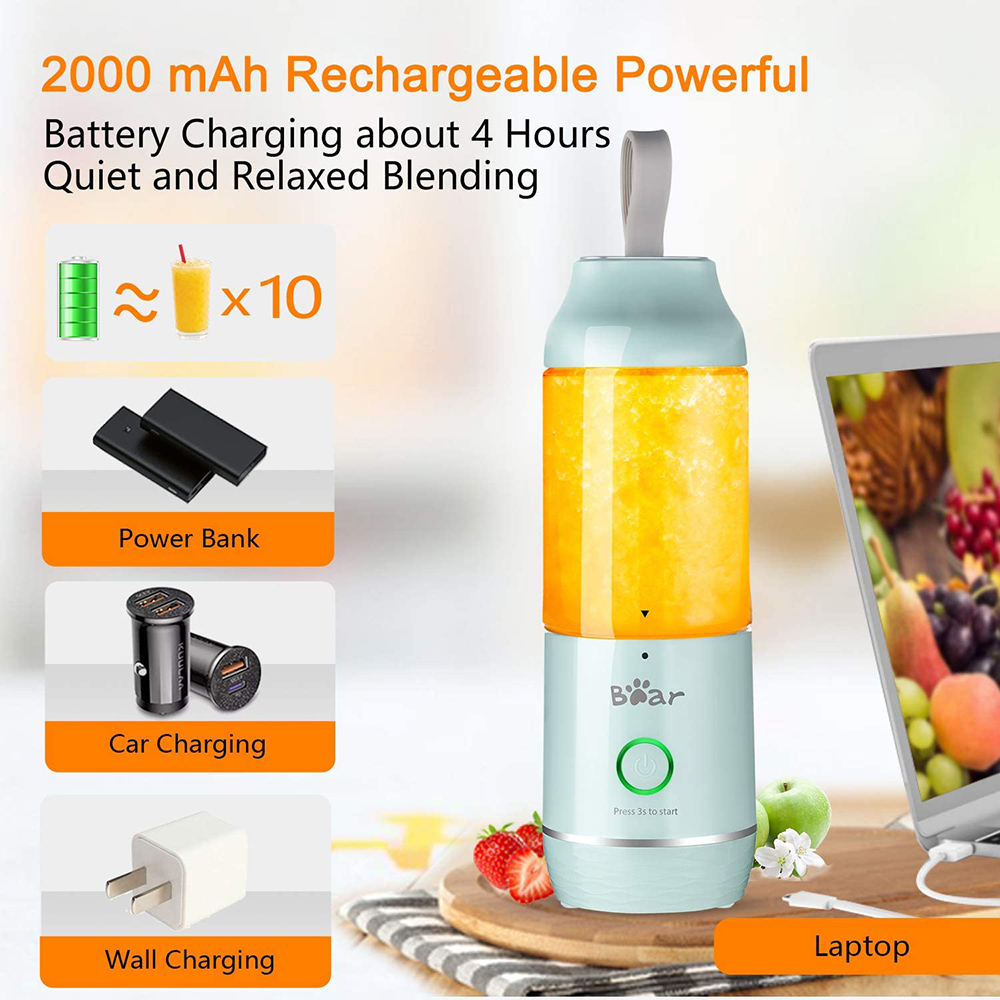 Bear Portable Blender with 11.84oz BPA Free Tritan Blender Bottle, USB Charge, for Shake and Smoothy - Blue