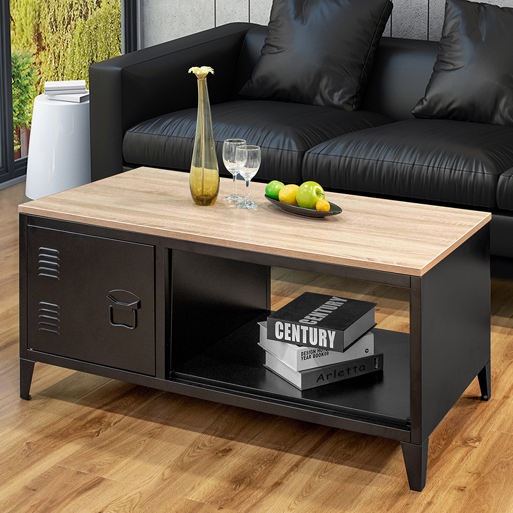 43" Rectangle Coffee Table, with Storage Shelf and Cabinet, for Kitchen, Restaurant, Office, Living Room, Cafe - Black