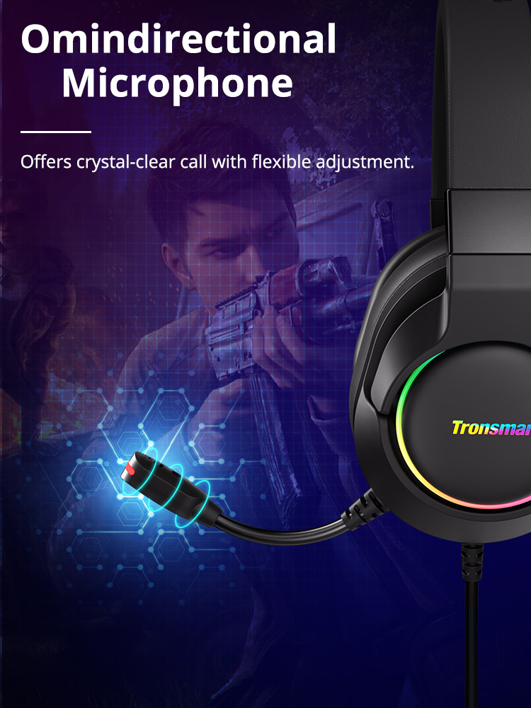 Tronsmart Sparkle Virtual 7.1  Gaming Headset with RGB Lighting, USB Port