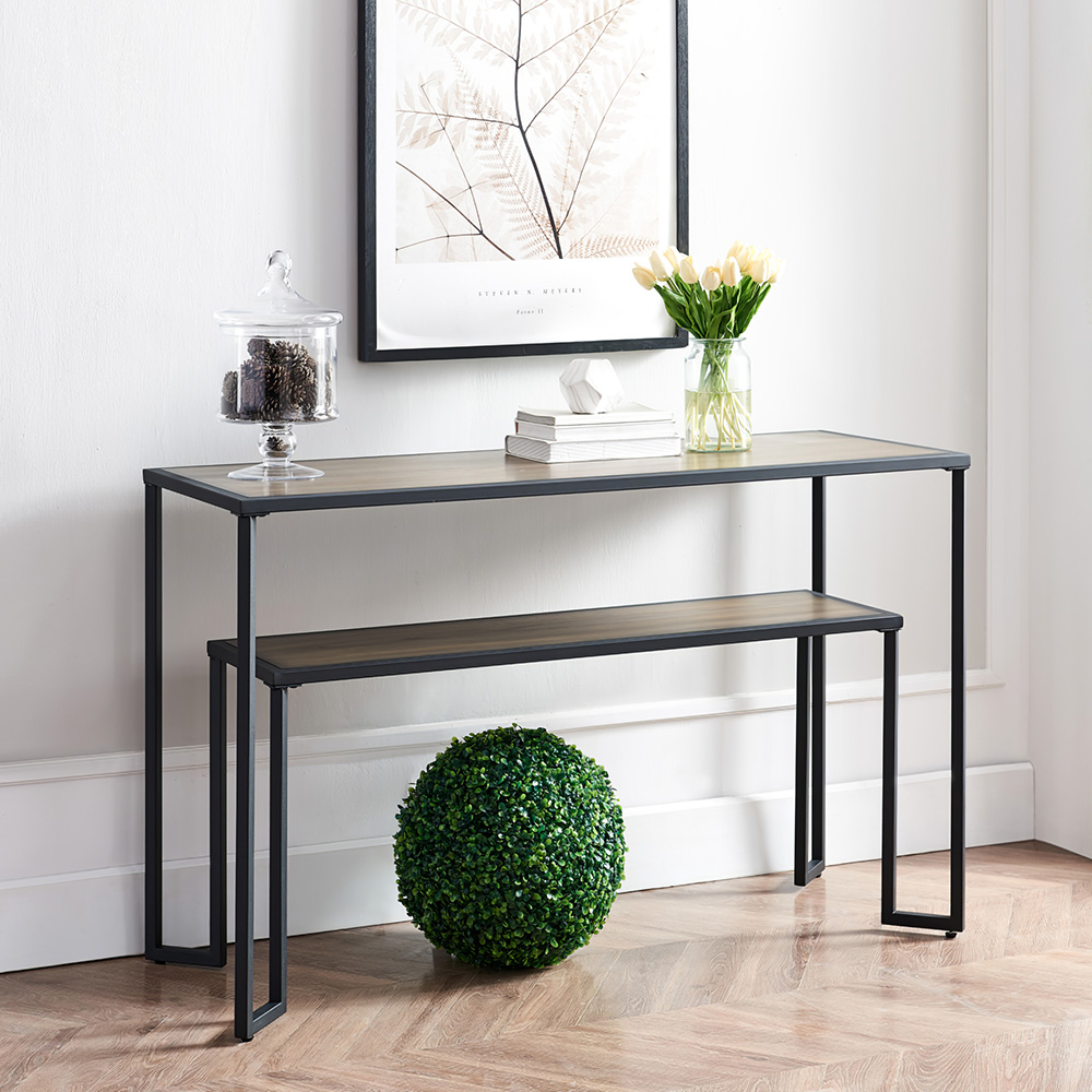 48" 2-Layer Console Table with MDF Tabletop and Metal Frame for Entrance, Hallway, Dining Room, Kitchen - Brown