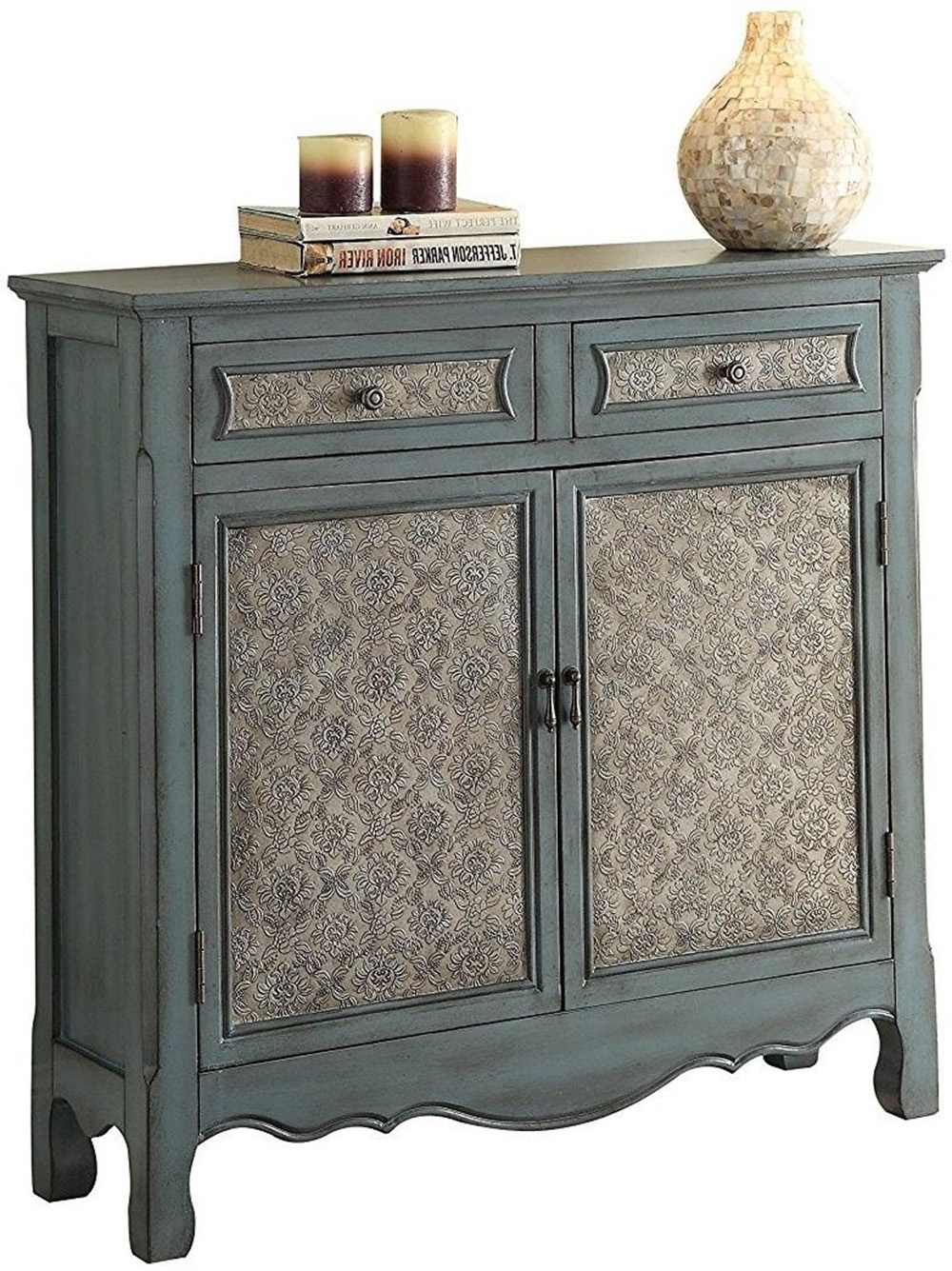 ACME Winchell 36" Wooden Console Table with 2 Storage Drawers, and 2 Doors, for Entrance, Hallway, Dining Room, Kitchen - Blue