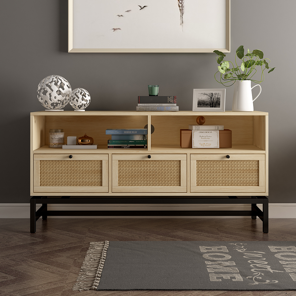 47.24" MDF TV Stand with 3 Storage Drawers and 2 Open Shelves, for Living Room, Bedroom, Office, Hallway - Natural