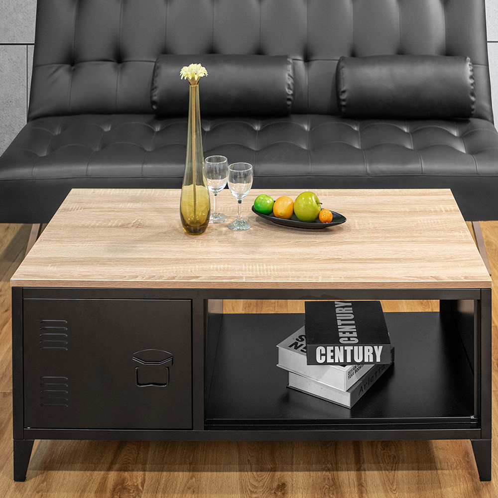 43" Rectangle Coffee Table, with Storage Shelf and Cabinet, for Kitchen, Restaurant, Office, Living Room, Cafe - Black