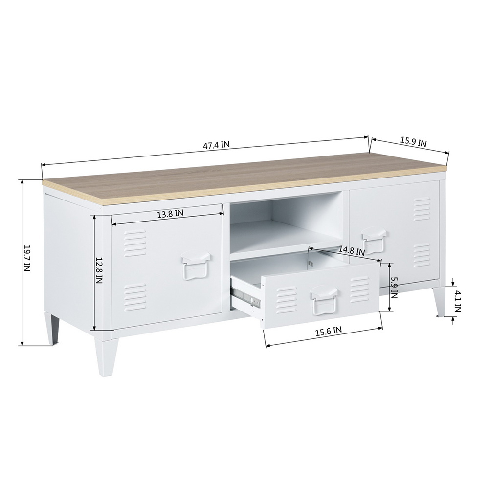 47" Rectangle Coffee Table, with Storage Drawer, and 2 Cabinets, for Kitchen, Restaurant, Office, Living Room, Cafe - Oak