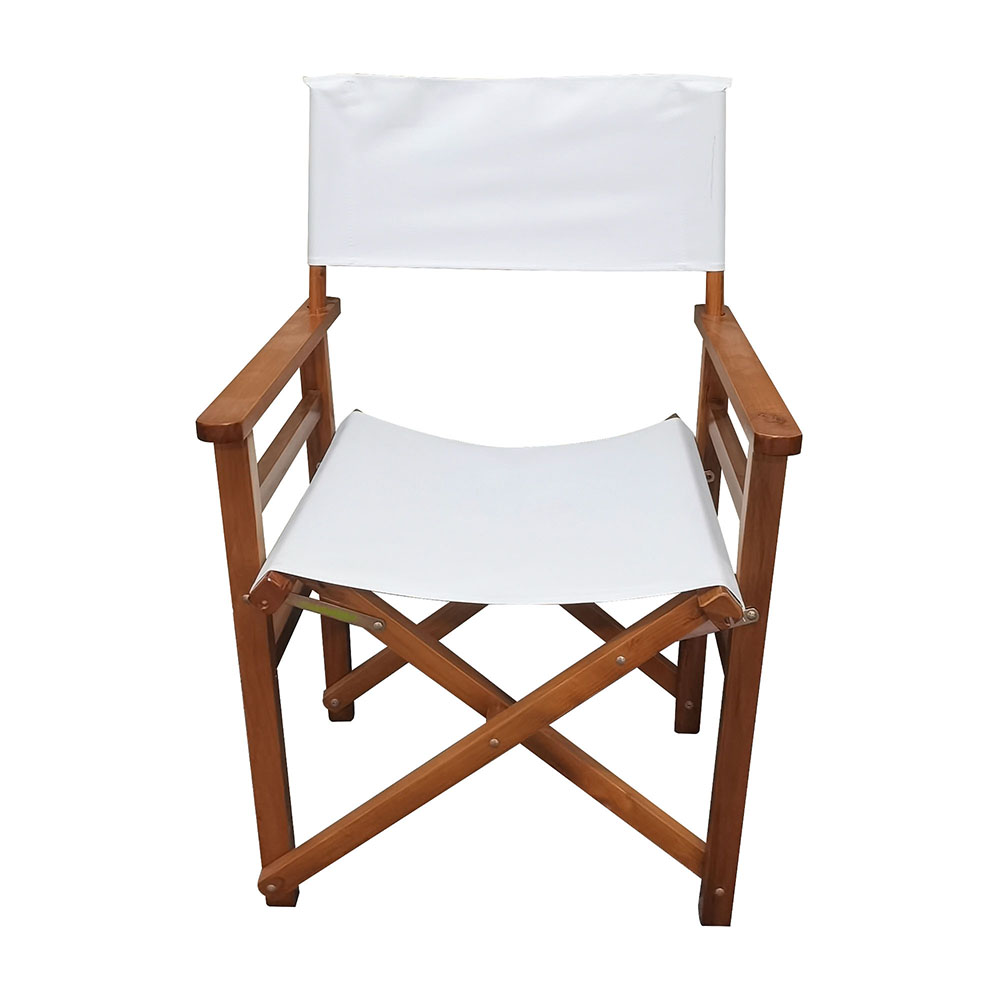 Outdoor Folding Canvas Chair with Wooden Frame Set of 2, for Garden, Terrace, Porch, Poolside, Beach - White