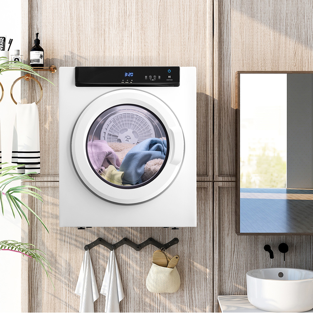 Portable Electric Clothes Dryer, with Touch Screen Panel and Stainless Steel Tub, for Apartments, Dormitory, and RVs - White