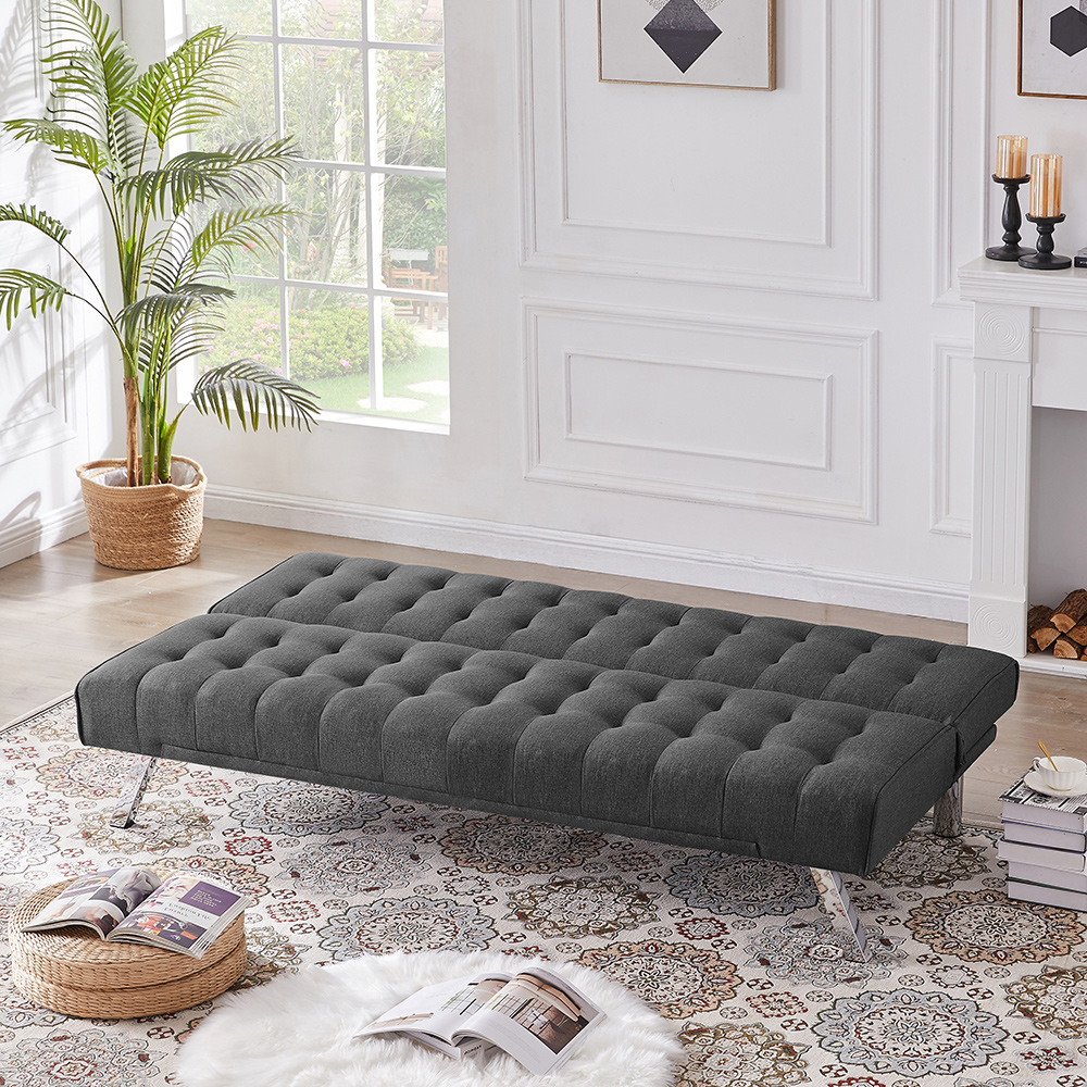 70.08" Fabric Upholstered Convertible Sofa Bed with Wooden Frame, and Metal Legs, for Living Room, Bedroom, Office, Apartment - Dark Gray