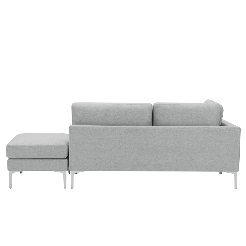 89.4" Suede Upholstered Sofa with Left Armrest, Ottoman, Wooden Frame, and Metal Feet, for Living Room, Bedroom, Office, Apartment - Gray
