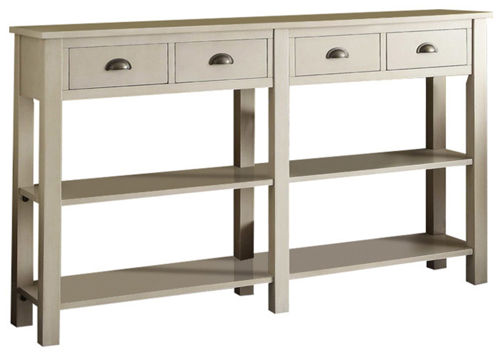 ACME Galileo 60" Wooden Console Table with 4 Storage Drawers, and 2-Layer Open Shelf, for Entrance, Hallway, Dining Room, Kitchen - Cream