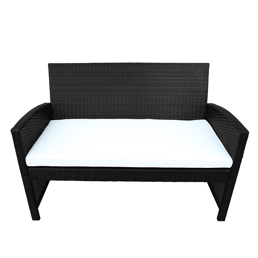 4 Pieces Outdoor Wicker Furniture Set, Including 2 Armchairs, Loveseat sofa, Tempered Glass Coffee Table, and 3 Cushions, for Garden, Terrace, Porch, Poolside - Black