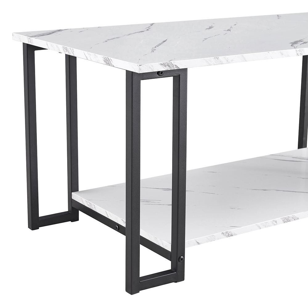 D&N 39.37" Rectangle Marble MDF Coffee Table, with Iron Frame, and Storage Shelf, for Kitchen, Restaurant, Office, Living Room, Cafe - White