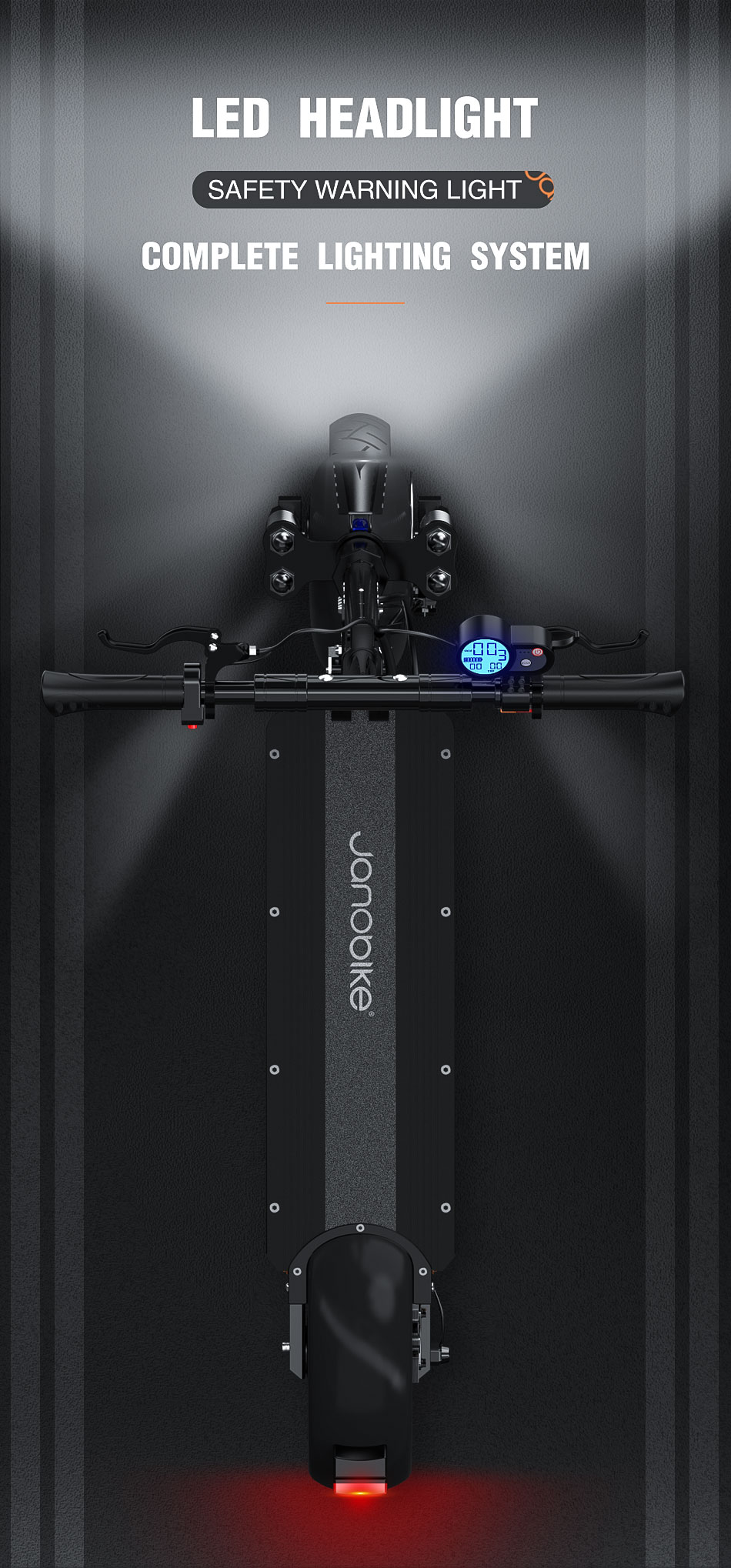 JANOBIKE T10 Folding Off-Road Electric Scooter 10 inch 23Ah Battery 1000W * 2 Motor 10 Inch Wheels Aluminum Alloy Body Max Speed 70km/h up to 80KM Range Hydraulic brake - Black