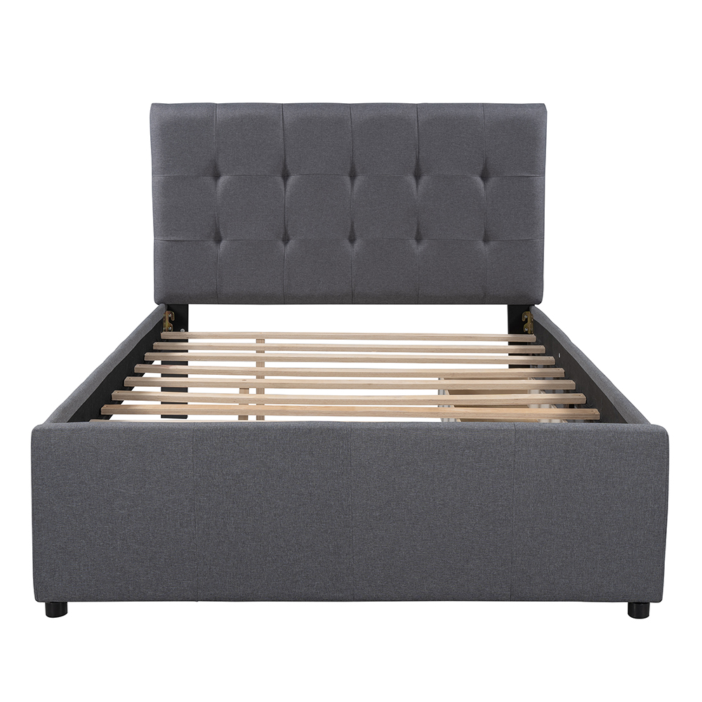 New Full-Size Linen Upholstered Platform Bed Frame with 2 Storage ...