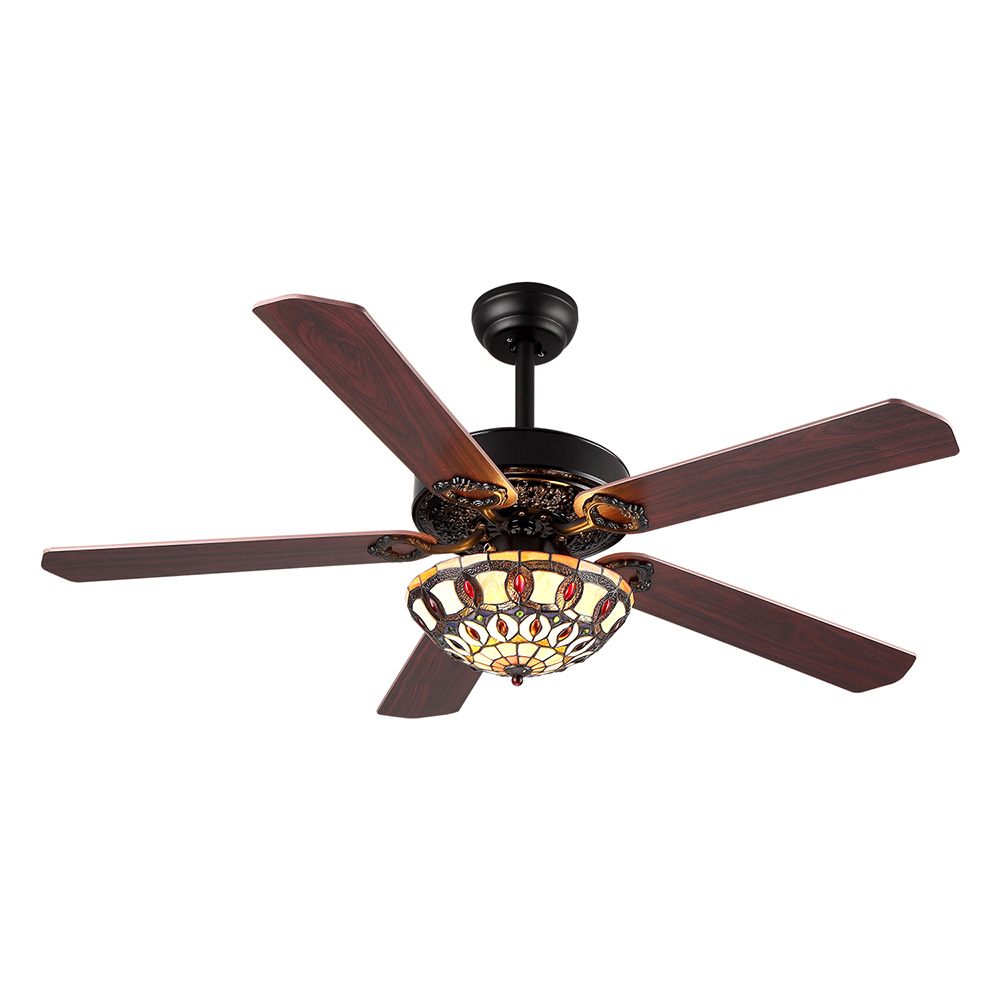 52" Metal Ceiling Fan Lamp with 5 Wood Blades, and Remote Control, for Living Room, Bedroom, Corridor, Dining Room - Black