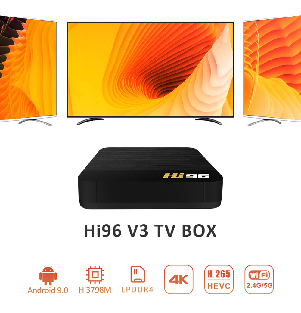Hi96 V3 กล่องทีวี Hi3798M V310 64Bit Android 9.0 4K กล่องทีวี 2.4G + 5G WIFI 100M LAN