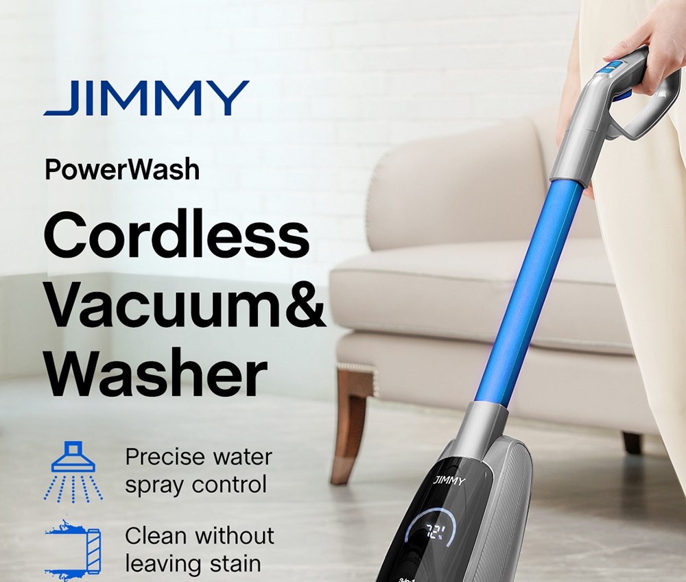 JIMMY HW8 Cordless Wireless Wet Dry Smart Vacuum Cleaner 7Kpa 2500mAh LED Disply 25Mins Run Time - Blue