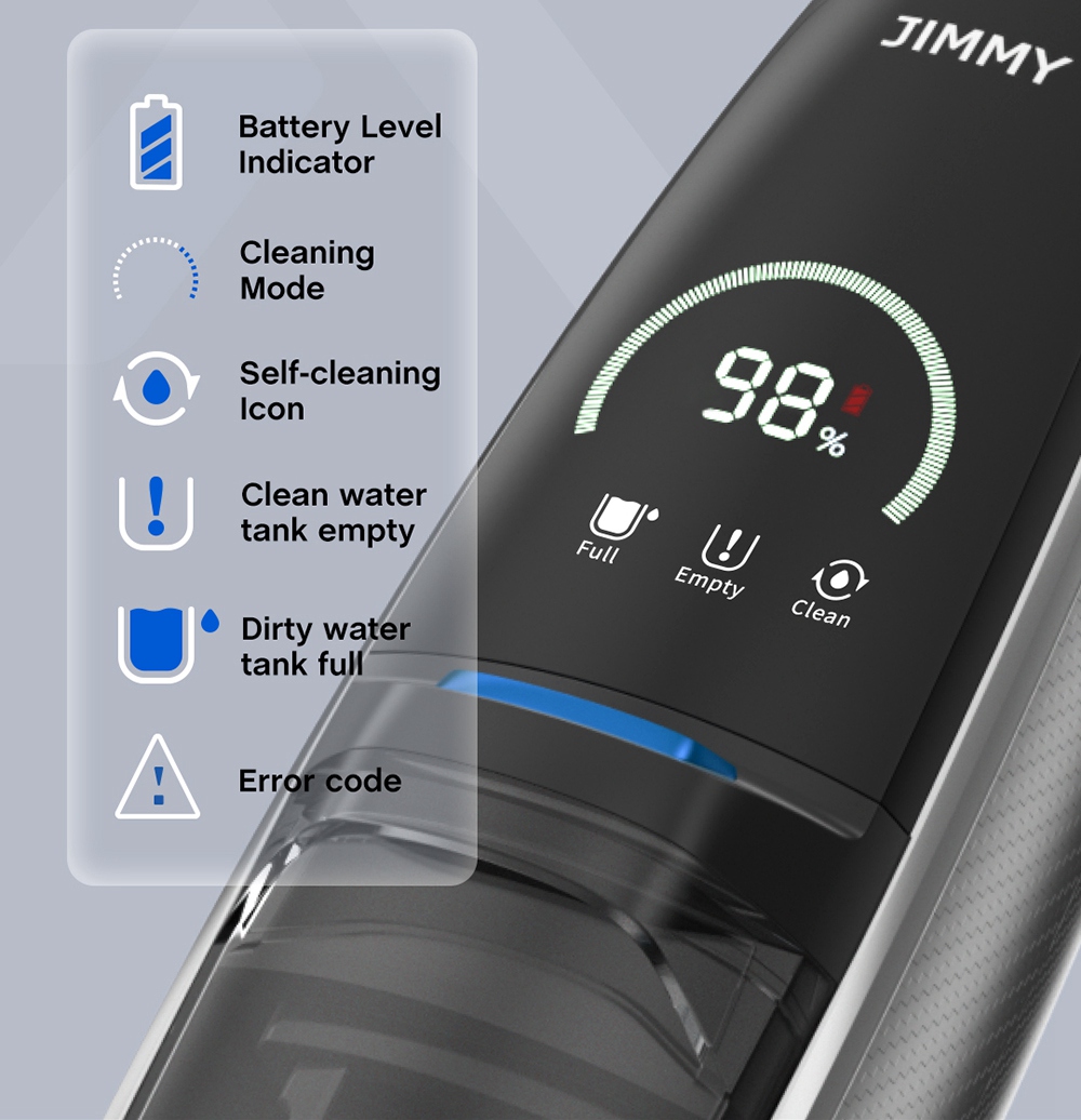 JIMMY HW8 Cordless Wireless Wet Dry Smart Vacuum Cleaner 7Kpa 2500mAh LED Disply 25Mins Run Time - Blue