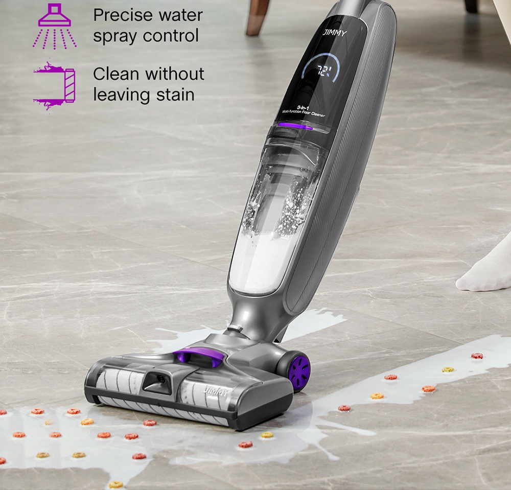 JIMMY PowerWash HW8 Pro Cordless Dry Wet Smart Vacuum Washer Cleaner 15000pa Brushless Digital Motor 3000mAh 35Mins Run Time Instantly Dry One-Touch Self-Cleaning LED Disply Detachable Water Tank Replaceable Battery Pack- Purple